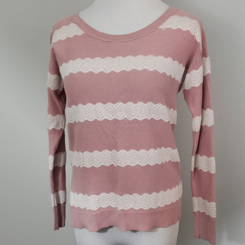 Dusty Rose Sweater with White Embroidery